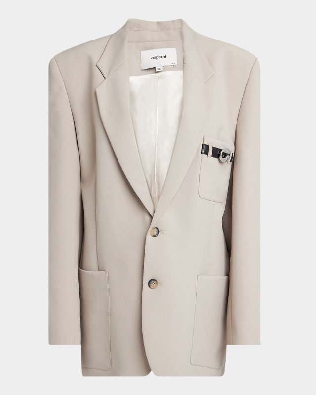 Belted-Pocket Single-Breasted Tailored Jacket